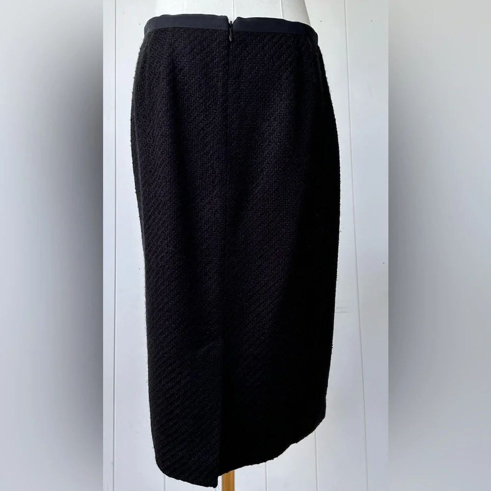 Ann Taylor Factory Boucle Pencil Skirt Lined Grosgrain Trim Black Size‎ 6